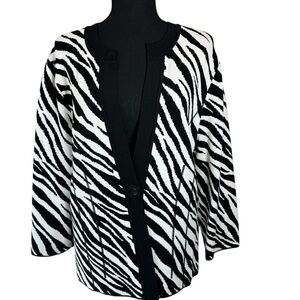 Jones New York Signature Knit Collection 3/4 Sleeve Sweater Cardigan Zebra XL